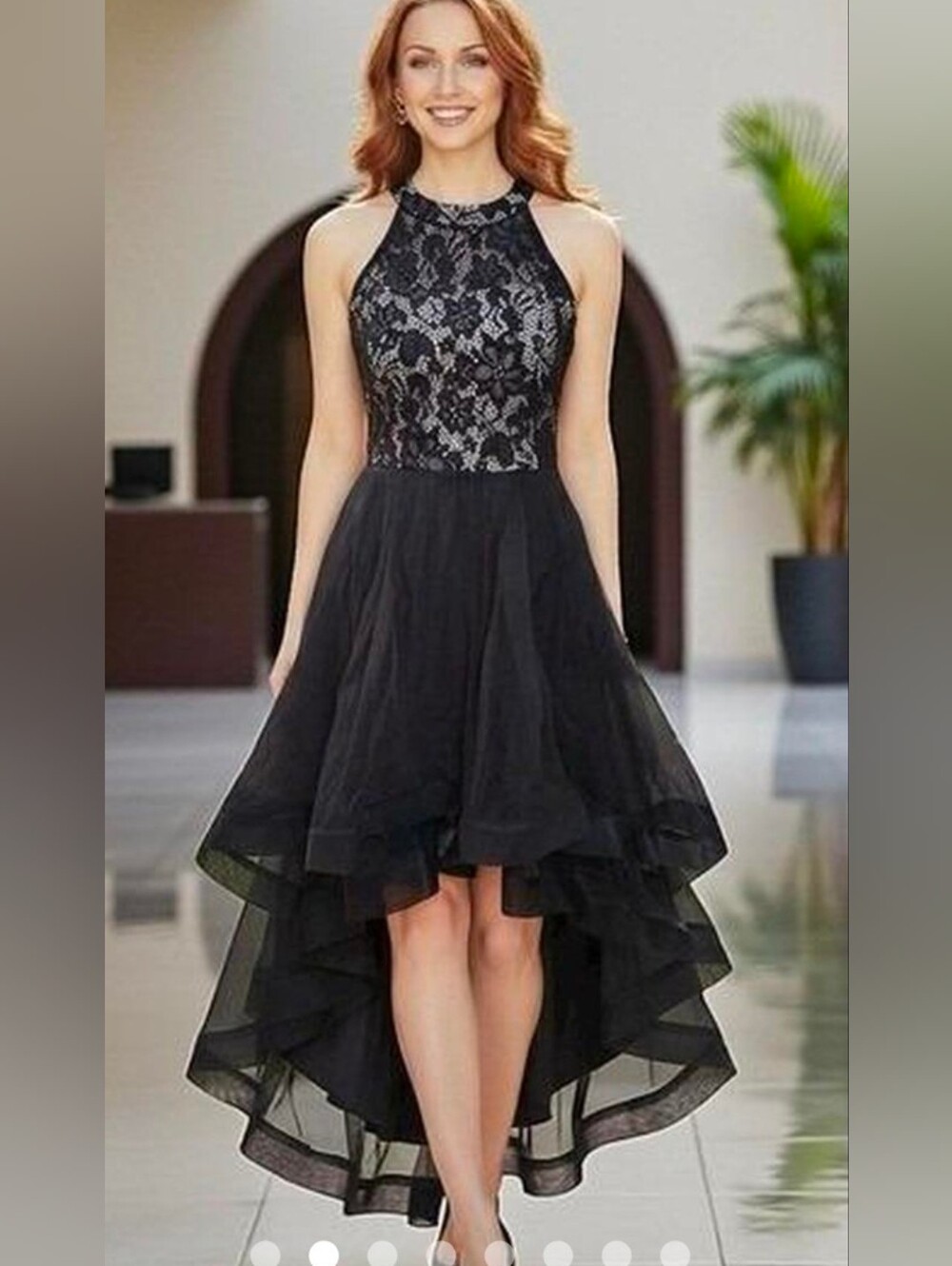 Speechless Juniors Black Lace Halter high-low tulle dress Dress homecoming Sz 3